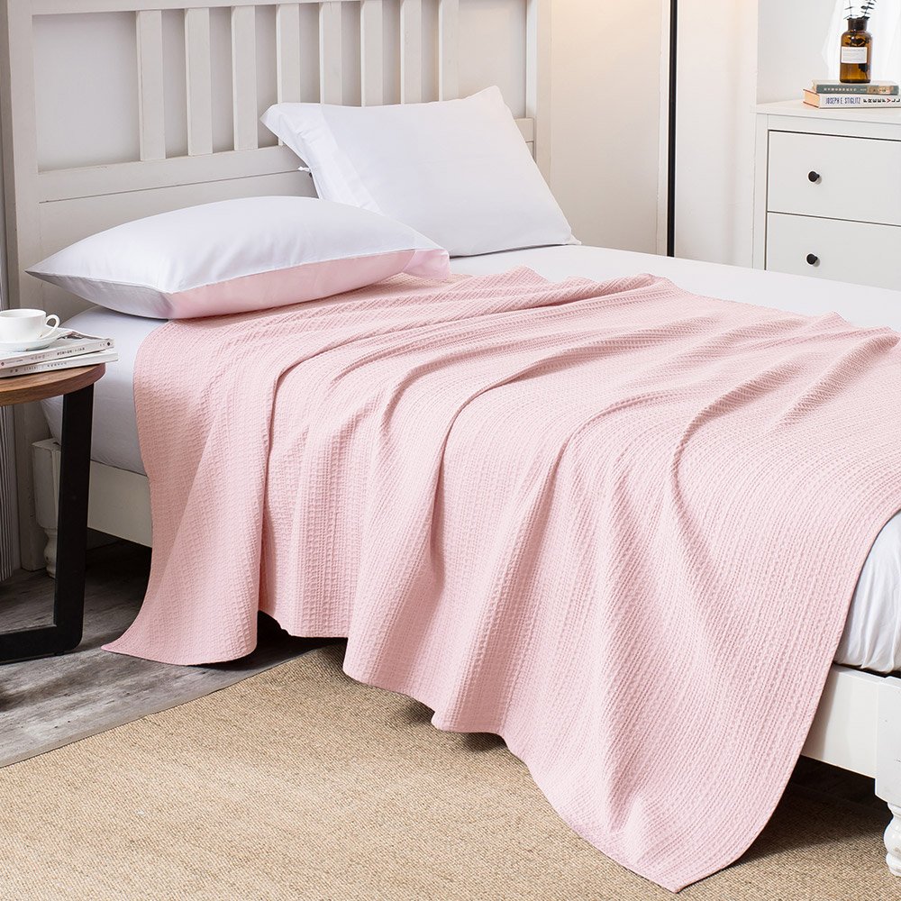 Merryfeel Cotton Waffle Weave Blanket Pink,King Home