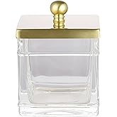 Indecor Home Clear Transparent Hotel Style Apothecary Tempered Glass Canister Jar W/ Gold Metal Lid Cover, Classic Countertop Organizer for Cotton balls/pads, Floss Picks, Makeup Storage
