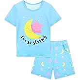 Nidoul Girls Pajamas Short Sleeve Toddler Summer Pjs Girls' Sleepwear 2 Pieces Lounge Sets Kids Clothes 3T-14Y