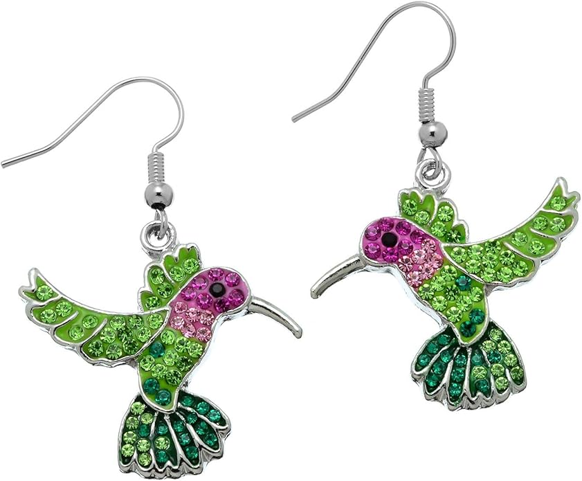 PammyJ Womens Hummingbird Earrings Bird Earrings Purple Green Pink