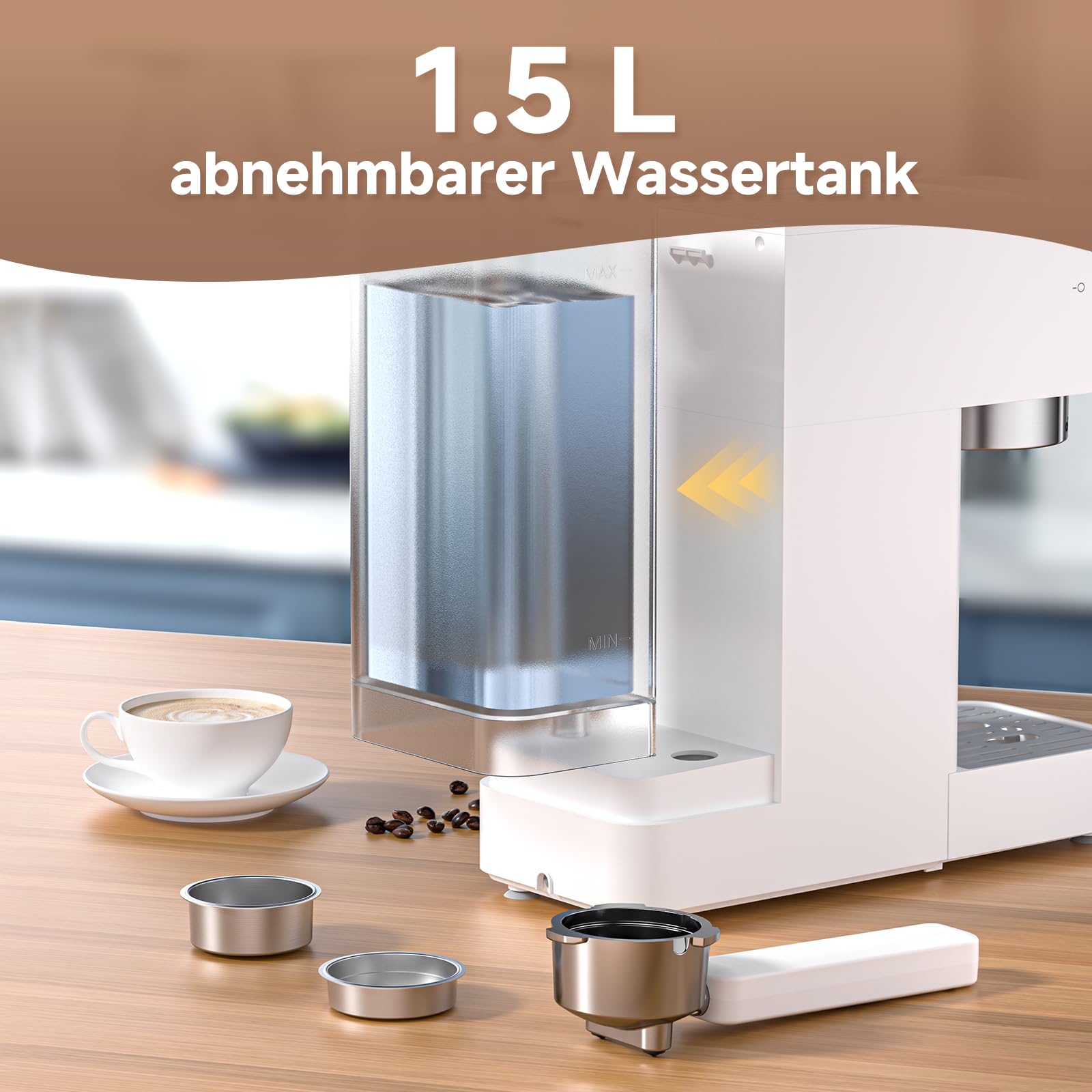 AMZCHEF Siebträgermaschine 20 Bar Espressomaschine klein mit LED-Display, Milchaufschäumer & Edelstahl-Dampfstab, 1350W Schnellaufheizung, 1,5L Wassertank, für Espresso Cappuccino Latte,Weiß 5