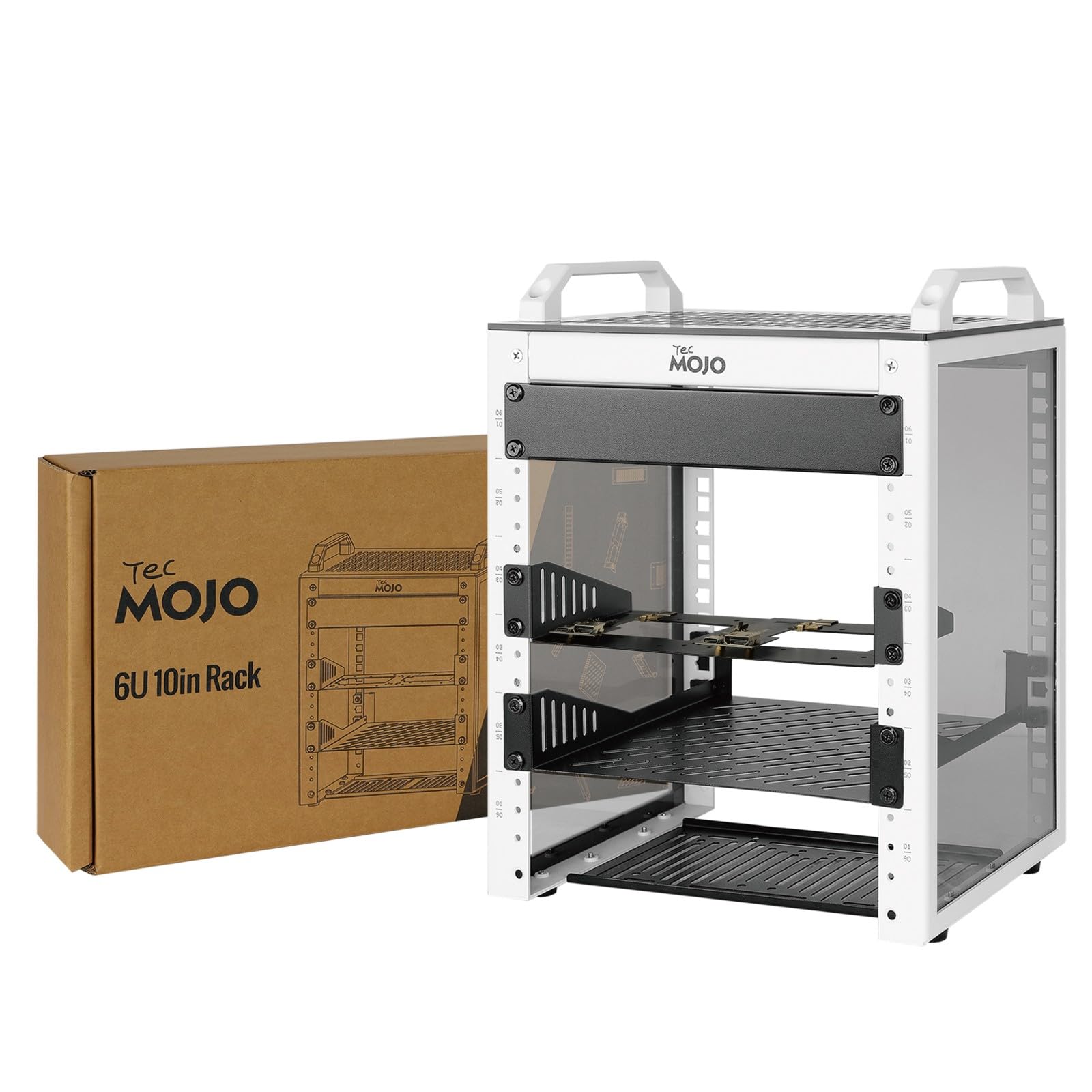 Photo 1 of Tecmojo 6U Network Rack, 10 inch Mini Server Rack with 2 Side Translucent Panels & 2 Top Handles, 7.87 inch Deep, for 10 inch IT Equipment & A/V Devices, White