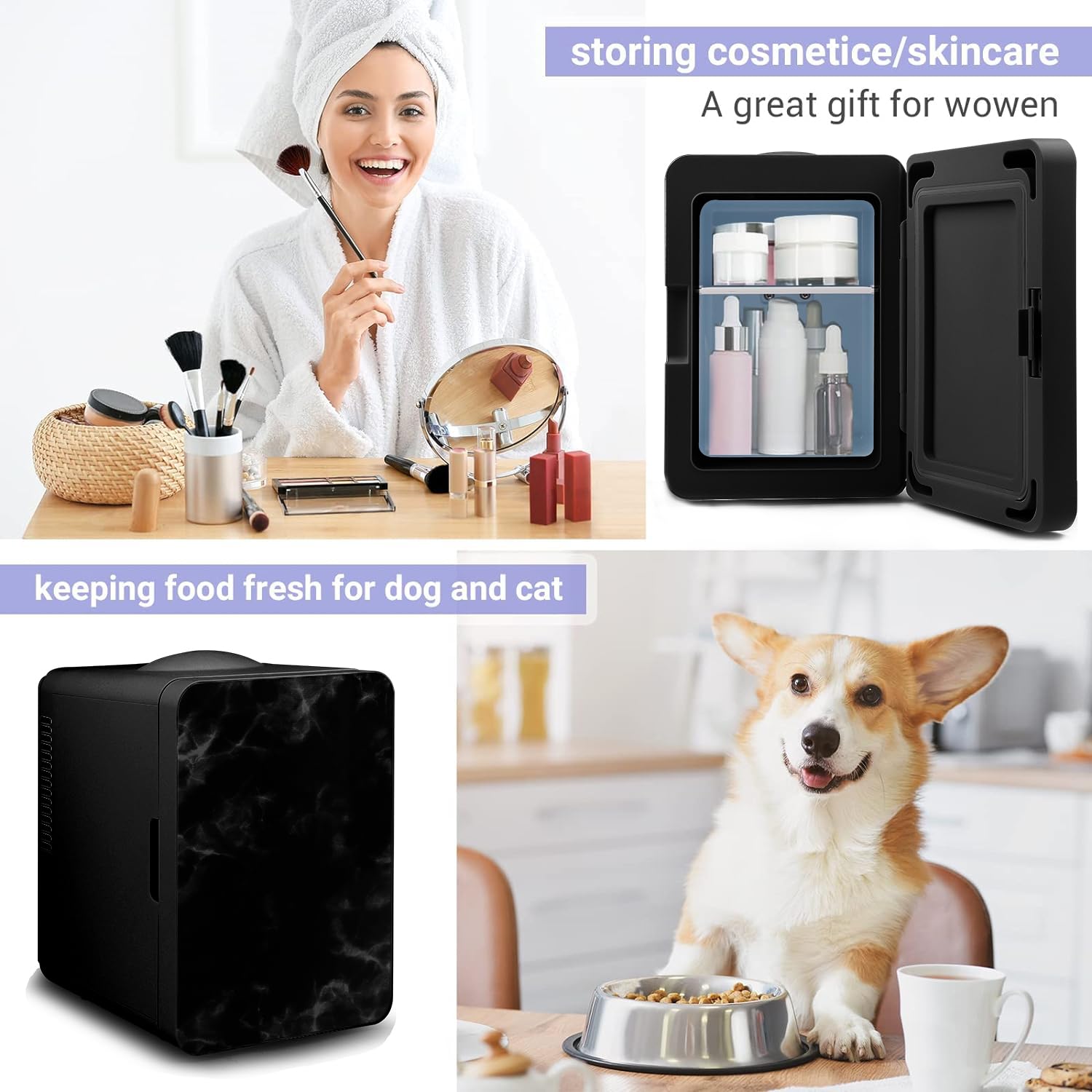 Living Enrichment Mini Fridge 4L Skincare Fridge, AC 120V DC 12V Portable Small Refrigerator Cooler and Warmer for Skin care, Drinking, Bedroom, Travel and Car, Birthday Gifts