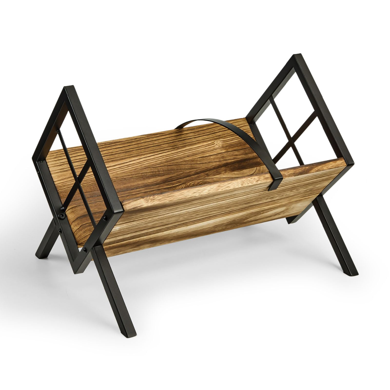 Photo 1 of Sanmatin Vinyl Record Holder,Wooden and Heavy-Duty Steel Vinyl Record Storage Rack for 80-100 LP,Albums,Magazine, Book, Files.Retro Style Record Display (Fire-Burnt Retro)