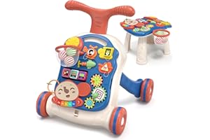 QDRAGON 3 in 1 Baby Walkers for Boys, Baby Push Walker and Activity Center, Sit to Stand Walker Toy, Early Learning Push Toys