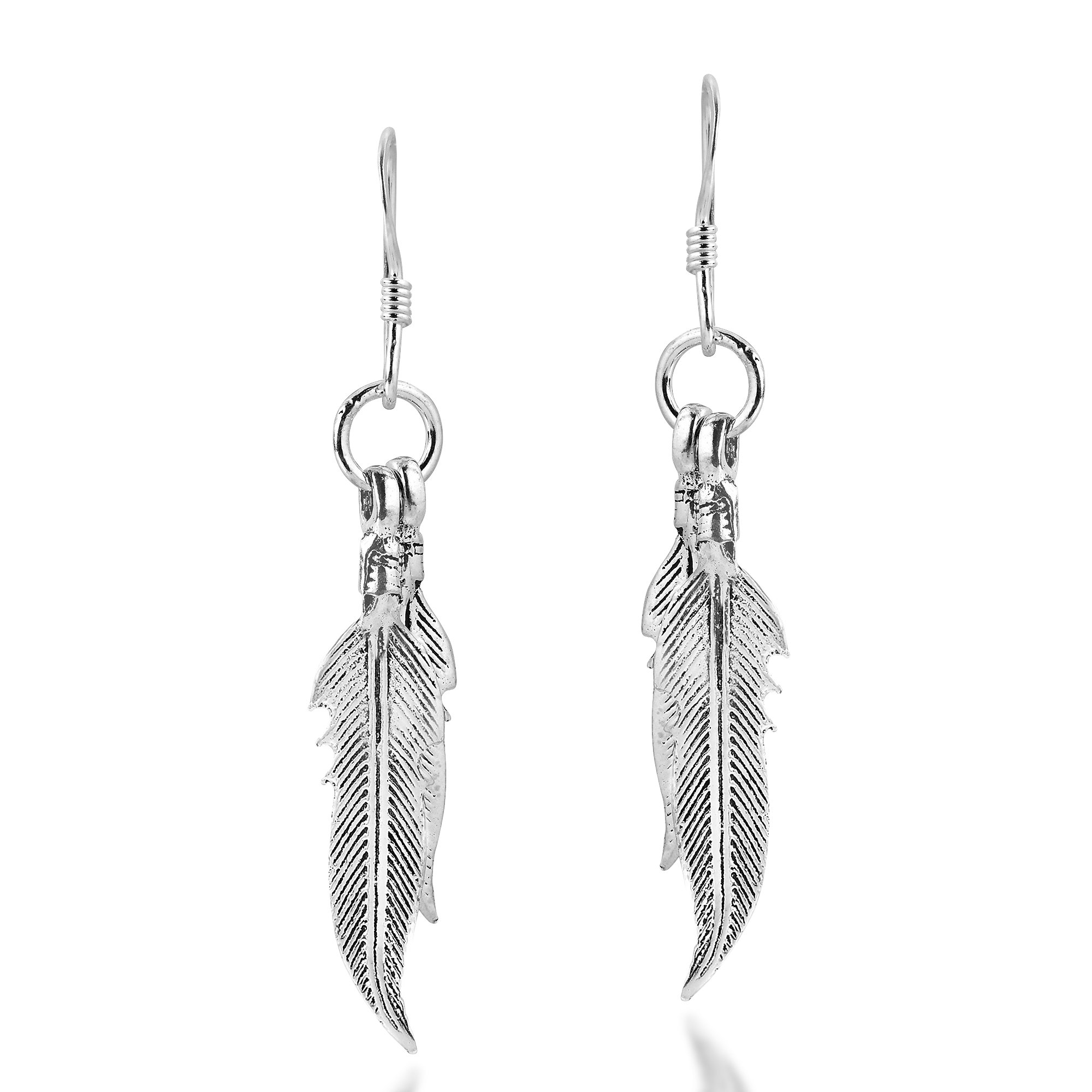 Amazing Double Feather .925 Sterling Silver Dangle Earrings