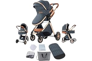 MAGIC ZC 2 in 1 Baby Stroller with Bassinet, Reversible Newborn Foldable Pram, Infant High Landscape Pushchair, Portable Standard Stroller, Reclining Buggy, Baby Carriage (2USV9-BLUE)