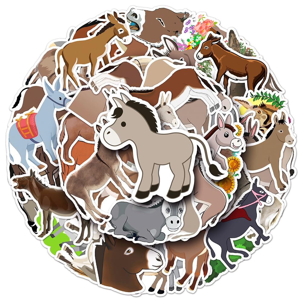 Unique Donkey Vinyl Stickers, 50 PCS Waterproof Cartoon Animal Decals for Laptops, Scrapbooking, Journals, Notebooks, Water Bottles, Suitcases, Phones & DIY Decor