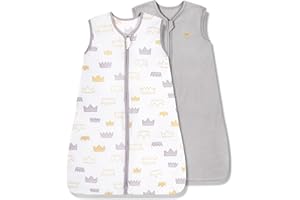 TILLYOU Sleep Sack 6-12 Months - 0.5 TOG Baby Wearable Blanket with 2-Way Zipper, Extra Soft Cotton Sleeveless Sleeping sack 2 Pack, Gray Grown