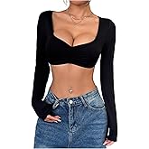 Floerns Women's Sweetheart Neck Crop Tops Long Sleeve Y2k Going Out T Shirts