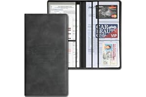 HOURUNTALL Car Accessories Registration and Insurance Holder,Leather Essential Card Magnetic Shut Vehicle Glove Box Organizer Case for Auto Driver License Document Truck Motorcycle Boat Men Women,Black