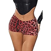 KIRJAUDU Women's Leopard Print Sequin Shorts Low Rise Sexy Rave Club Party Hot Pants