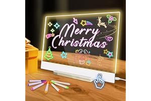 JUOIFIP Led Drawing Board with 7 Color 4 Mode, Light up Message Note Board with 7 Marker, Gifts for Kids or Teenage Girls, Clear Acrylic Dry Erase Board, Touch Control