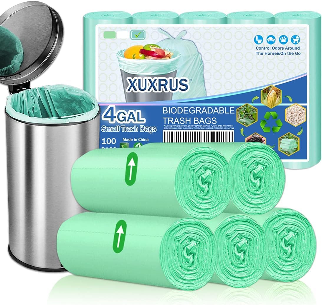 Small Bin Liners 15 Liters, 100 Counts Bin Bags Green Waste Bin Liners for Bathroom Office