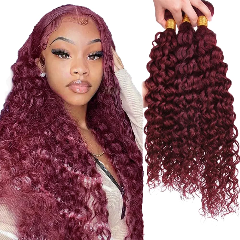 Photo 1 of #99J Win Red Bundles Human Hair Water Wave Bundles 18 20 22 Inch Burgundy Unprocessed Brazilian Virgin Hair Deals Quick Weave Hair Extensions 3 Bundle 50 Gram Per Bundle For Woman