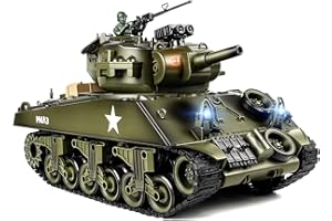 Supdex 1/18 RC Tank, 2.4G US M4A3 Sherman Remote Control Tank That Shoot BBS with Smoke, Sound and Lights, 165ft Remote Control Army Model Toy, Military All-Terrain Vehicle for Kids & Adults