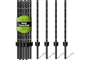 CLEASO 10 Pack Metal Fence Posts, 4ft Heavy Duty U-Post, Black Garden Stakes, No-Dig Post Anchors for Wire Fences, Temporary Fencing, Electric Fence, and Corner Support