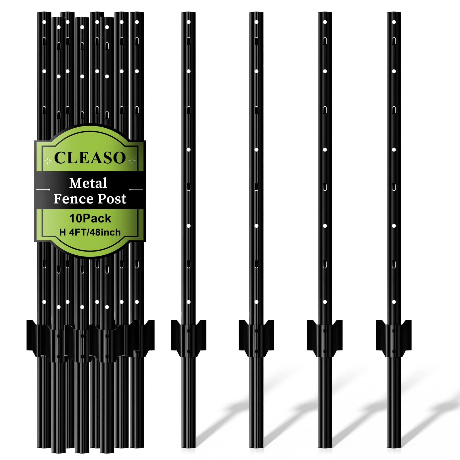 Photo 1 of 10 Pack Metal Fence Posts, 4ft Heavy Duty U-Post, Black Garden Stakes, No-Dig Post Anchors for Wire Fences, Temporary Fencing, Electric Fence, and Corner Support