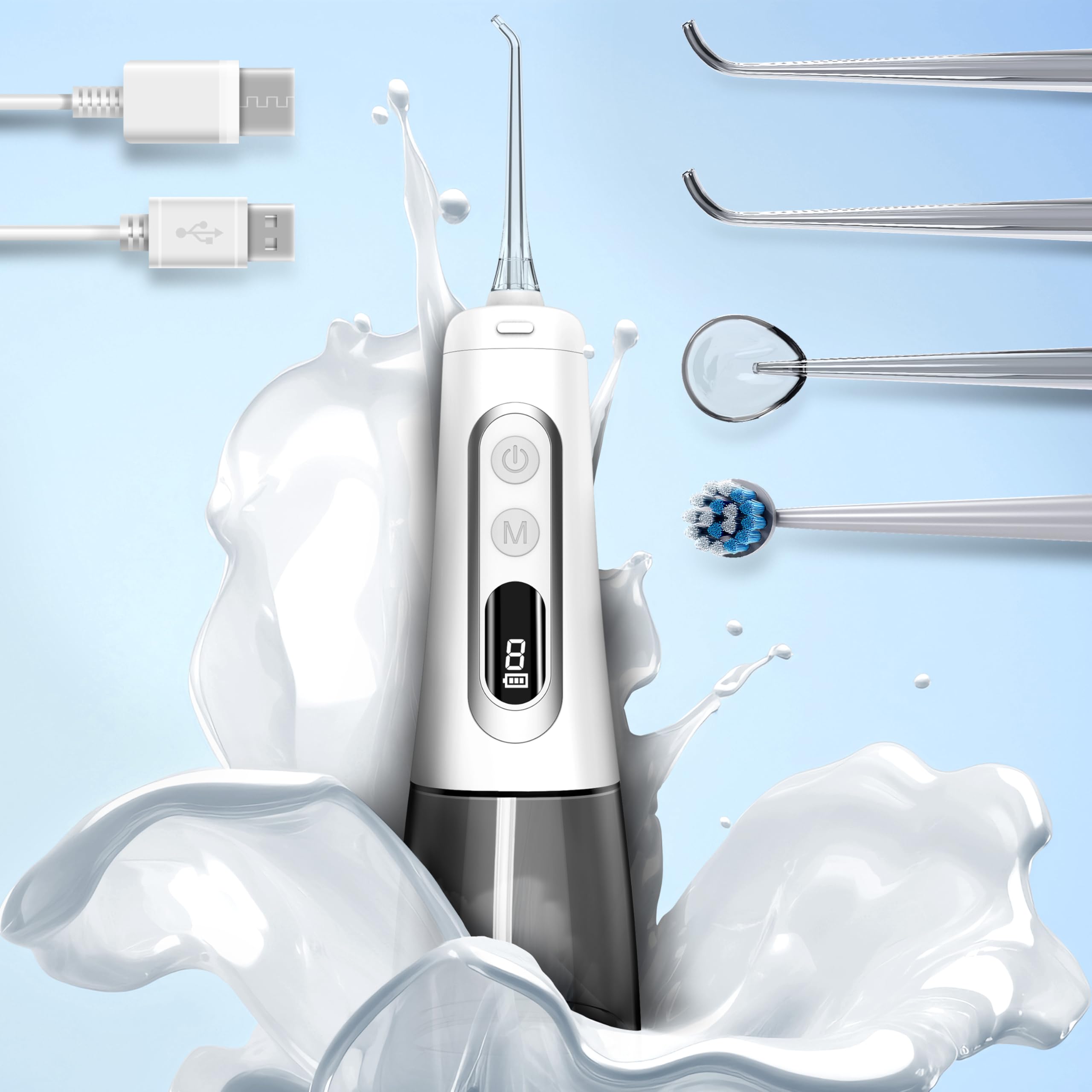 Photo 1 of Water Dental Flosser Teeth Pick with 9 Modes, Portable Rechargeable Oral Irrigator for Teeth Cleaning and flossing, Travel Electric flosser for Adults with 4 Jet Tips IPX7 Waterproof (White)
