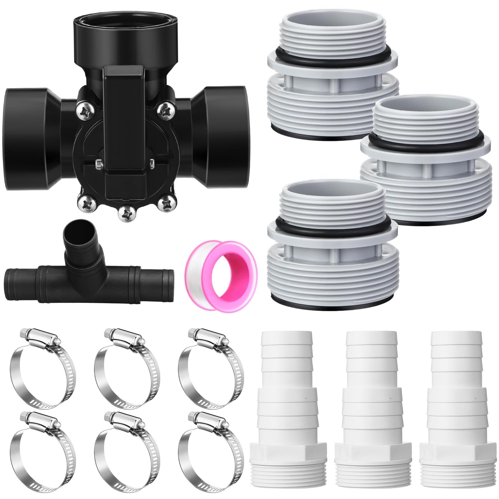 Photo 1 of DoubleFill 3 Way Swimming Pool Diverter Valve Hose Adapter with Hose Clamps Replacement Slip Valve Filter Hose Conversion Kit with Seal Ring for 1 1/4'' or 1 1/2'' Filter Ports (Black,SPX1091Z4)