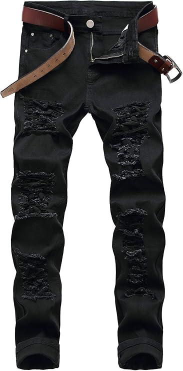 black distressed stretch jeans