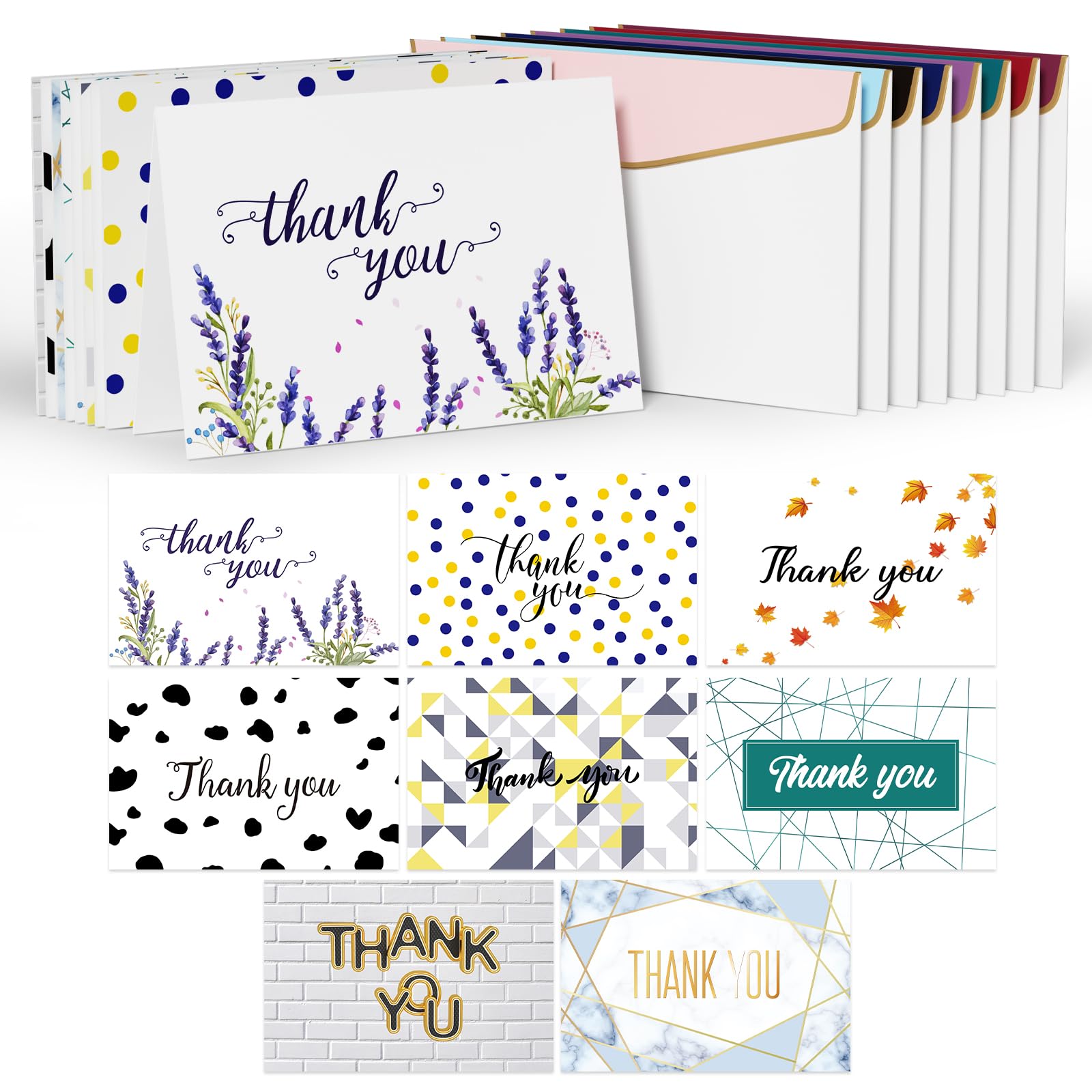 (48Pack) Wedding Thank You Cards Set with Envelopes, Thank You Notes Sticker Greeting Gift Birthday Card Bridal Baby Shower,Engagement, Birthday, Business, Graduation,Funeral