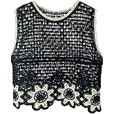 SHENHE Women's Crochet Tank Top Sleeveless Floral Sweater Vest Hollow Out Boho Beach Knit Top