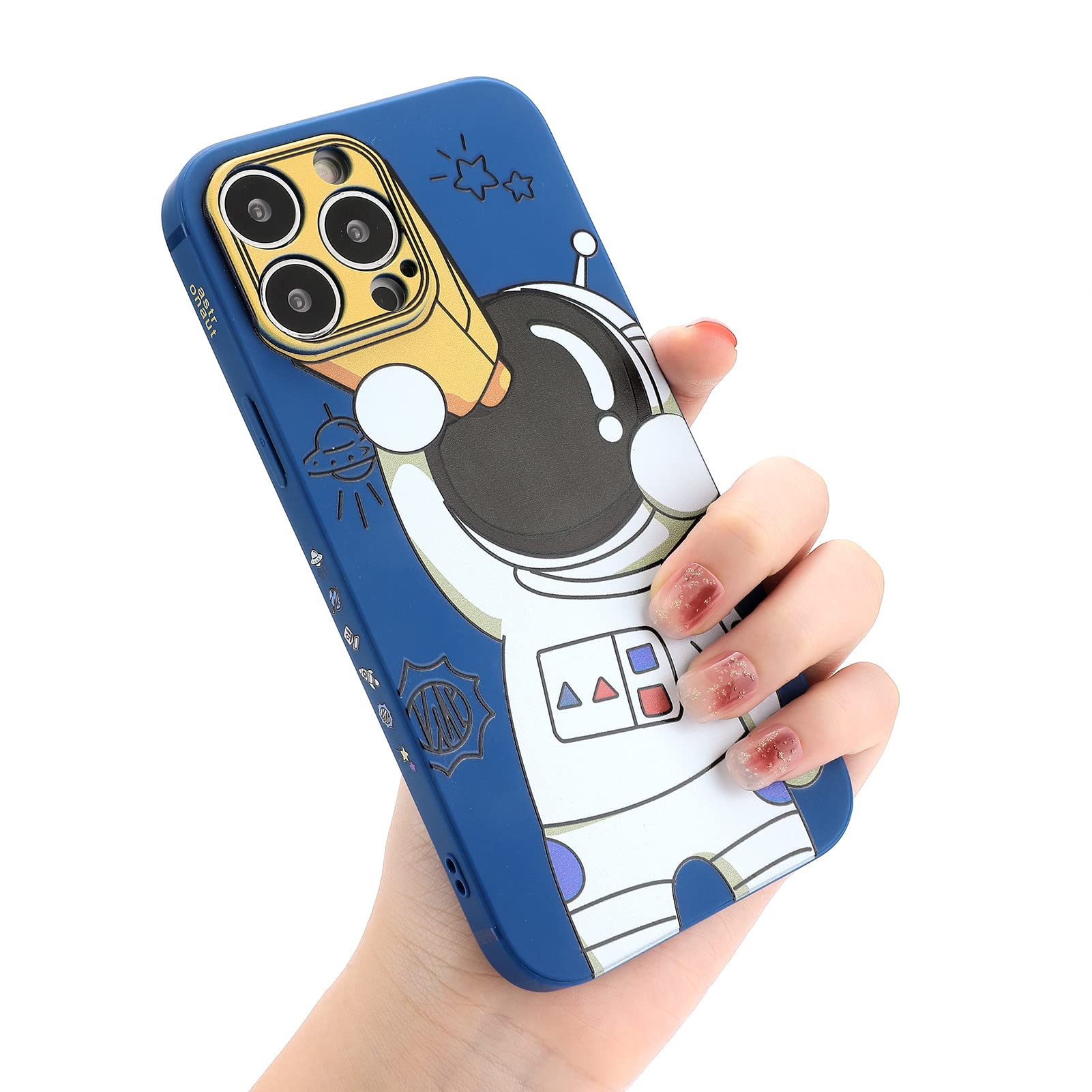 Yonds Queen for iPhone 14 Pro Cute Case, Cool Cartoon Astronaut Space Design Stylish Bumper Soft TPU Rubber Protective Anti-Slip Shockproof Creative Case(Blue Telescope, iPhone 14 Pro) — image 1
