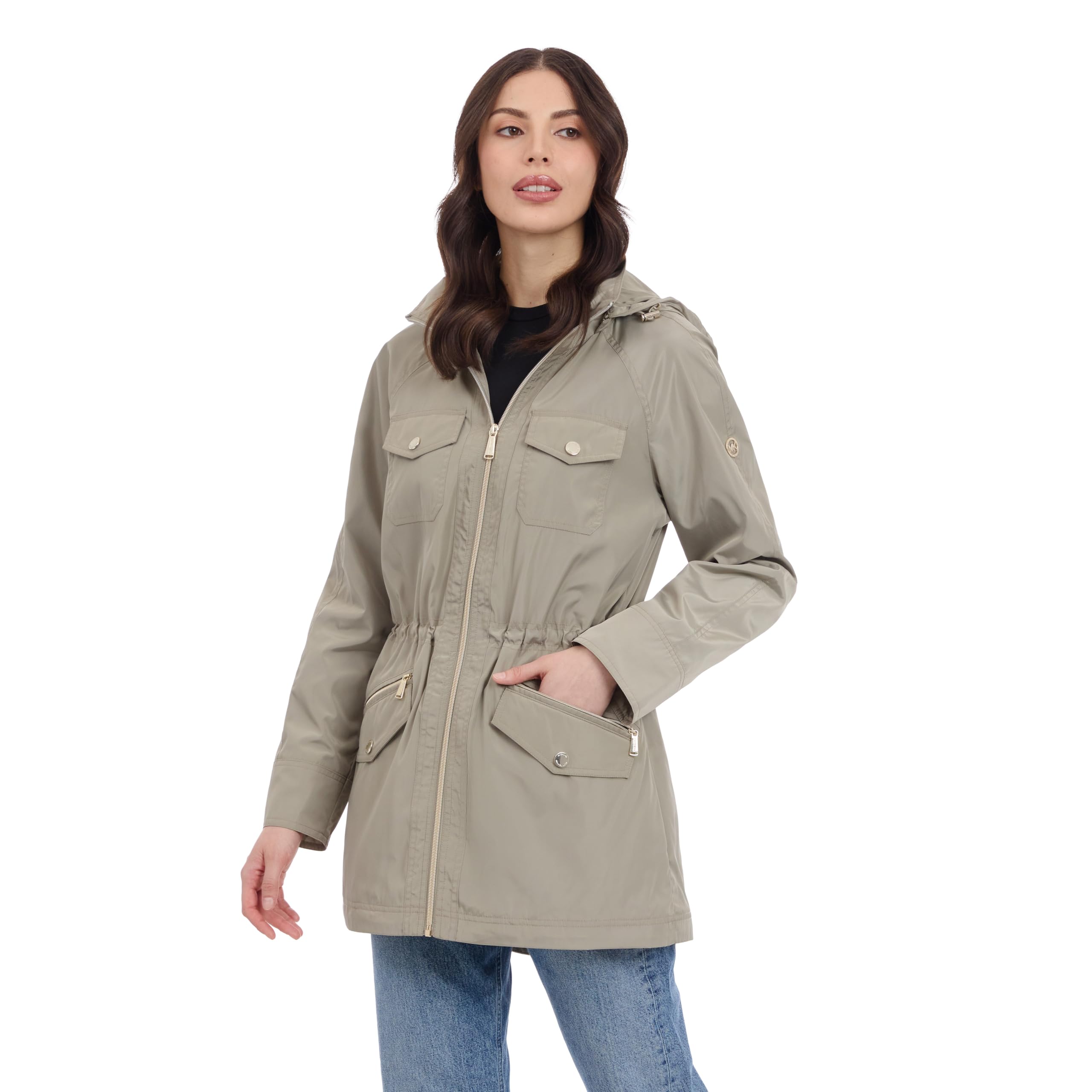 Photo 1 of Michael Kors Women's Hooded Anorak Rain Coat and Windreaker, Sage, Medium