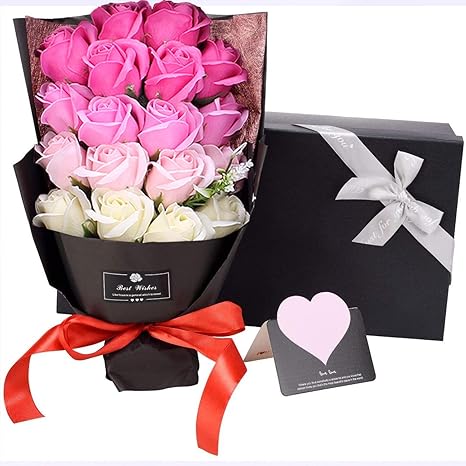 Amazon Yougge ソープフラワー ギフト プレゼント 女性 人気 花束 ーギフト手作りギフト 出産内祝い 結婚祝い 結婚記念日 誕生日 母の日 入学 装飾用 石鹸花束 18本 メッセージカード付き 花束 オンライン通販