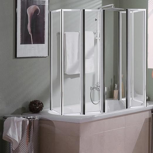 Melko® Duschabtrennung Badewannenaufsatz aus 5 mm ESG Sicherheitsglas, faltbar, 2 x 140 x 104 cm, Klarglas, inkl. Zubehör