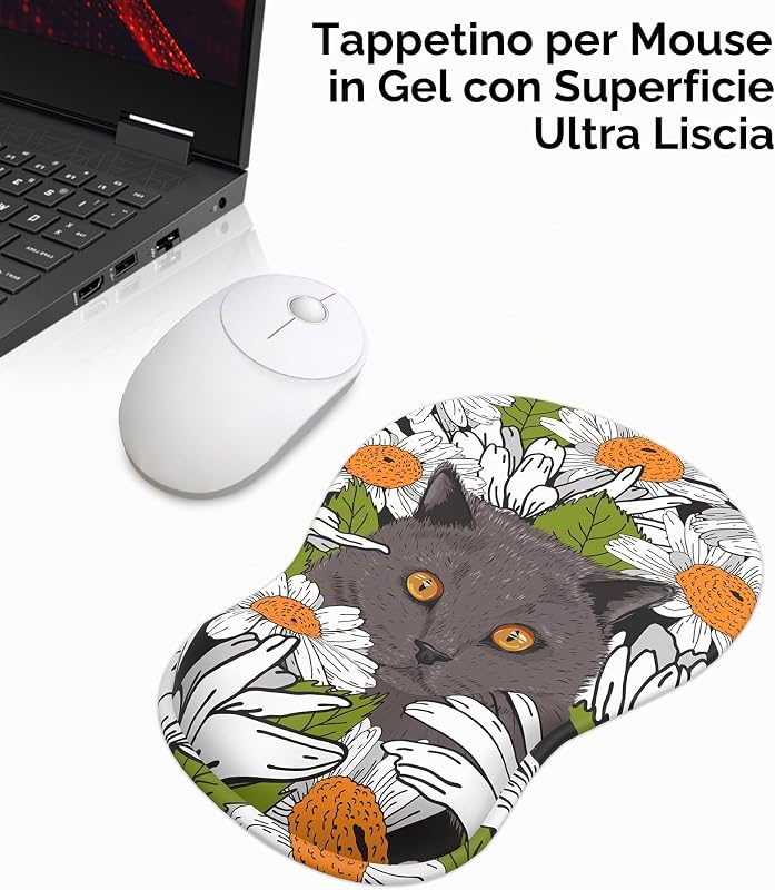 Tappetino Mouse con Poggiapolsi Gel,Ergonomico Mouse Pad con Base Antiscivolo per Casa e Ufficio (Gattino-4)