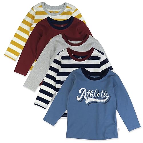 HonestBaby 5-Pack Long Sleeve T Shirts 100% Organic Cotton for Toddler, Little Kids Boys, Girls, Field Day, 5T
