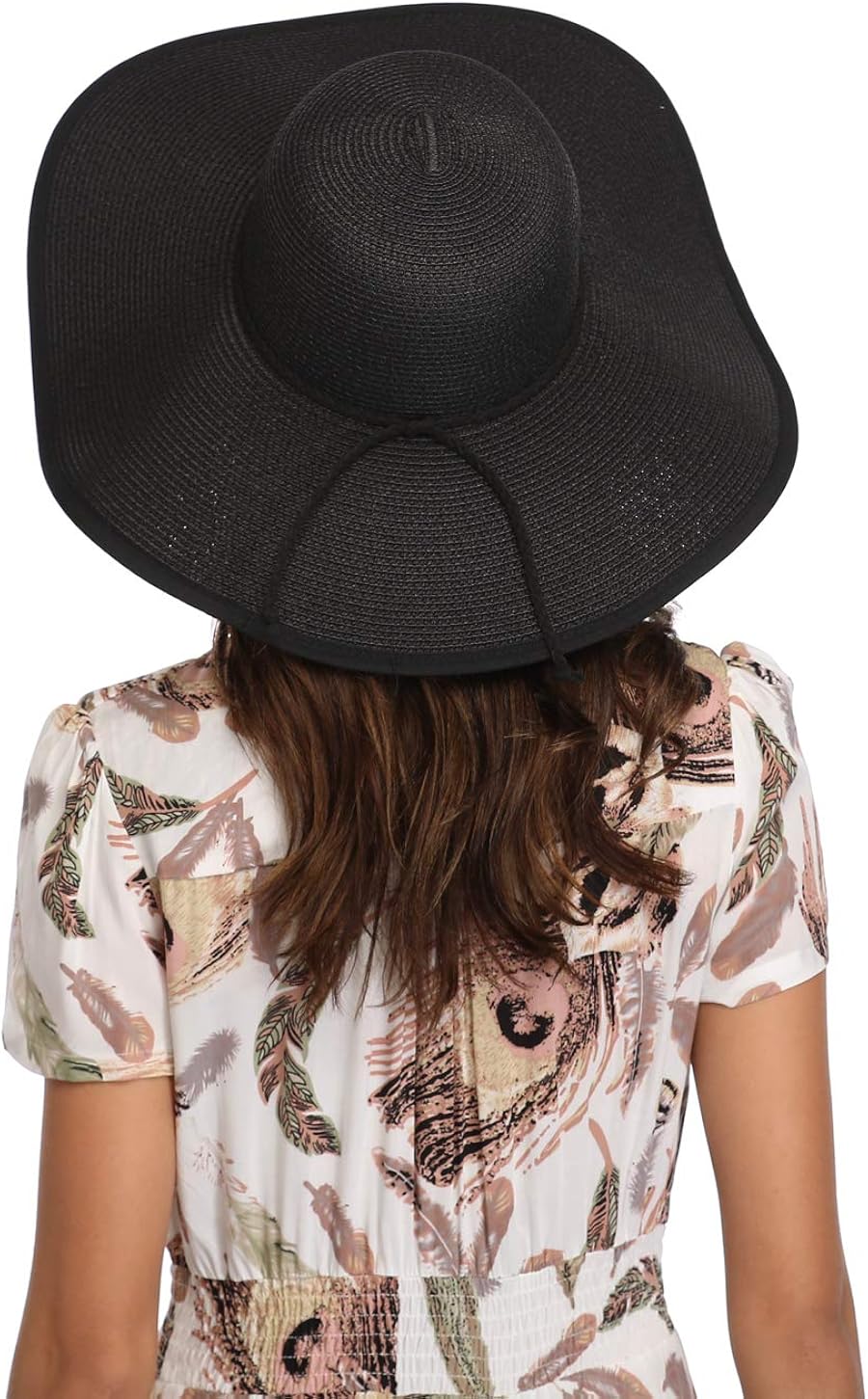 Lanzom Womens Wide Brim Straw Hat Big Floppy Foldable Roll up Cap Beach Sun Hat UPF 50+ (Style B-Black) at  Women’s Clothing store