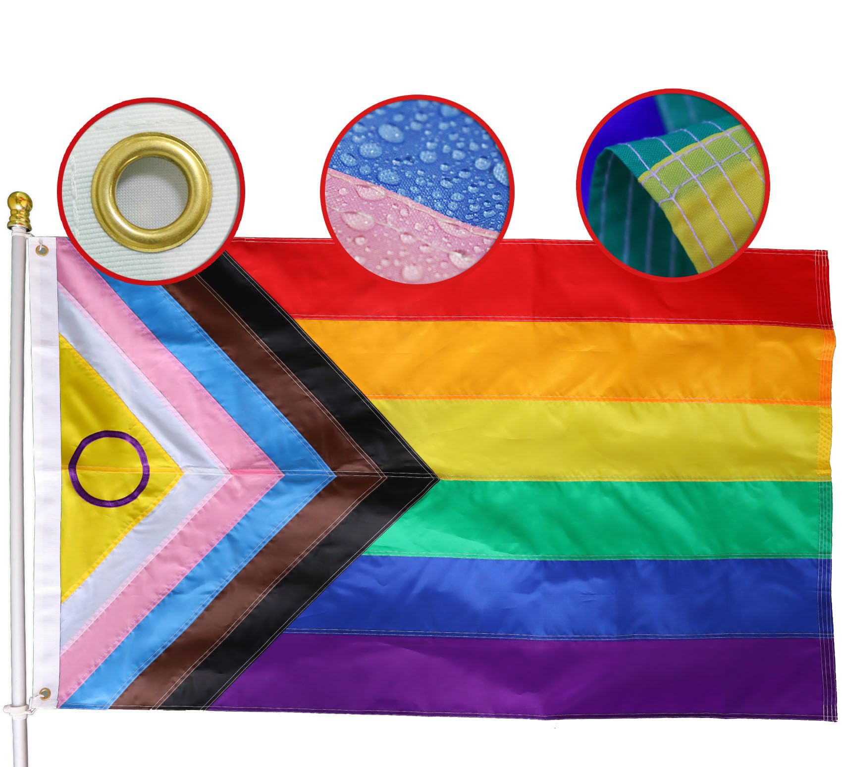 Photo 1 of Premium New Progress Pride Flag 3x5 Ft Outdoor, Longest Lasting Heavy Duty Nylon 220D Sewn Stripes | All Inlcusive Progressive Flags House Decoration Banner