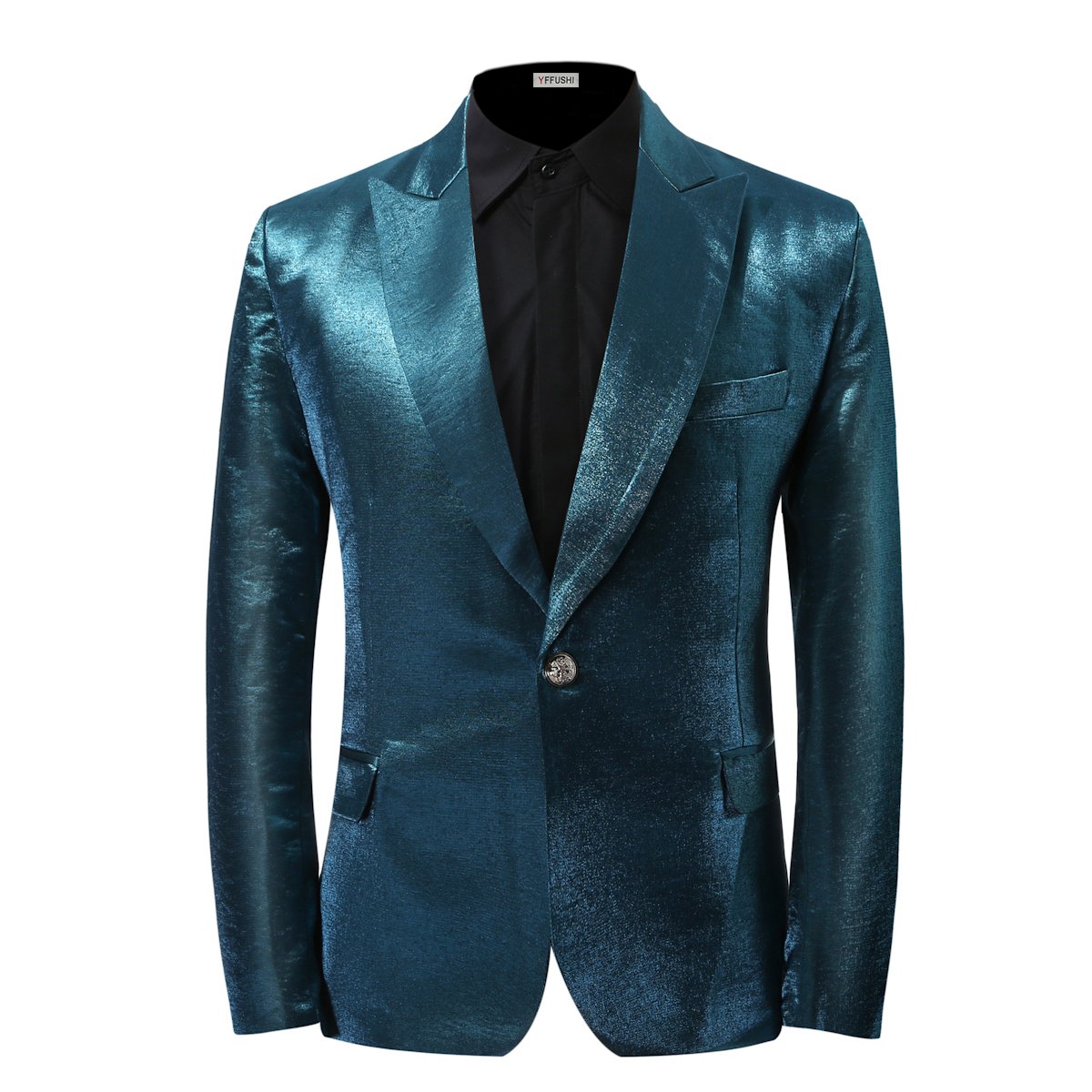 Boyland Mens Unique Blazer Peak Lapel One Button Elegant Single Breasted Satin Shiny Tuxedo Jacket Party Prom