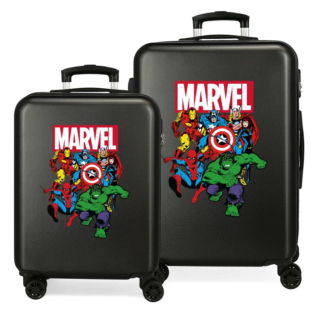 Marvel Avengers Sky Avengers Black Luggage Set 55/68 cm Rigid ABS Combination Lock 104 Litre 4 Double Wheels Hand Luggage