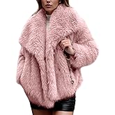 Gihuo Women's Faux Fur Jacket Winter Long Sleeve Fluffy Lapel Furry Shaggy Jacket Coat