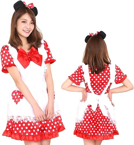 Amazon ハロウィン コスプレ ミニー ワンピース 3点セット ミニーマウス ディズニー メイド 水玉 ドット ディズニーランド レディース 衣装 コスチューム 衣裳 仮装 イベント Hw コスプレ 仮装 通販