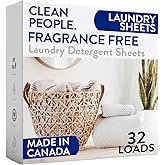 The Clean People Fragrance Free Laundry Detergent Sheets - Laundry Soap - Ultra Concentrated, Recyclable Packaging, Stain Fighting - Fragrance Free, 32 Pack
