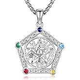 Tetragrammaton Necklace 925 Sterling Silver Wiccan Protection Amulet Pentagram Celtic Knot Pendant with CZ Wiccan Pagan Jewelry for Women Men 20+2"