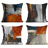 Sanwarm Throw Pillow Covers Home Decor Set of 4 Retro Gold Painting Orange Space Pillow Cases Decorative 18 x 18 Inches Outdoor Cushion Couch Sofa Pillowcases