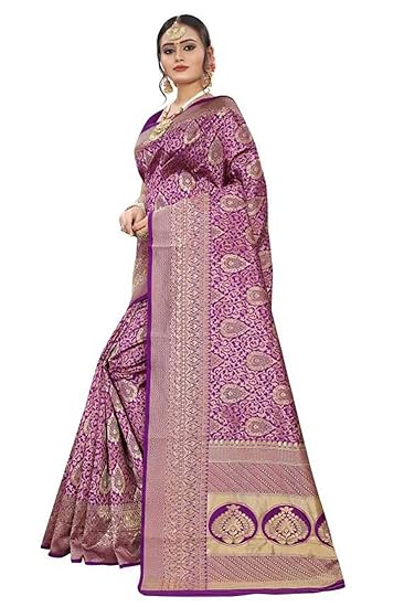 Shiv Textiles Womans Banarasi Silk Saree With Blouse.