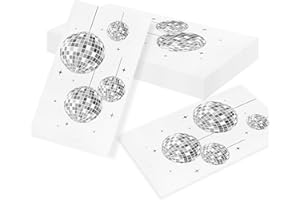 LaVenty Disco Party Cocktail Napkins with Silver Foil Guest Towel Paper Disposable Retro Party Supplies Cocktail Napkins for 