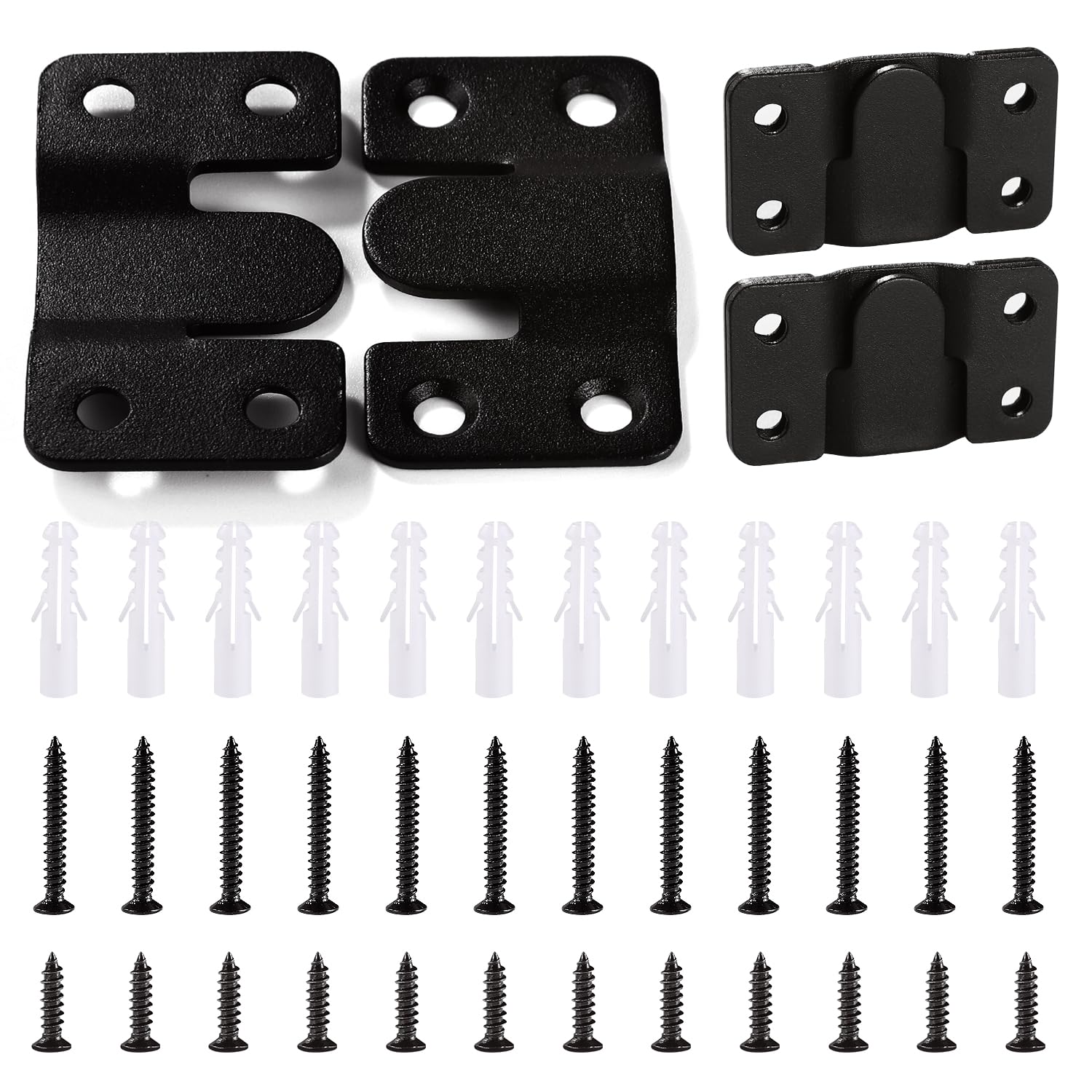 VooGenzek 6 PCS Flush Concealed Mount Bracket, Interlocking Picture Frame Hook, Mini Flush Steel Mounts, Stainless Steel Z Clip Bracket with 24 Screws, for Photo Frame, Mirror Frames, Black