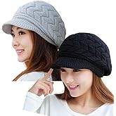 HINDAWI Women Winter Warm Knit Hat Wool Snow Ski Caps with Visor