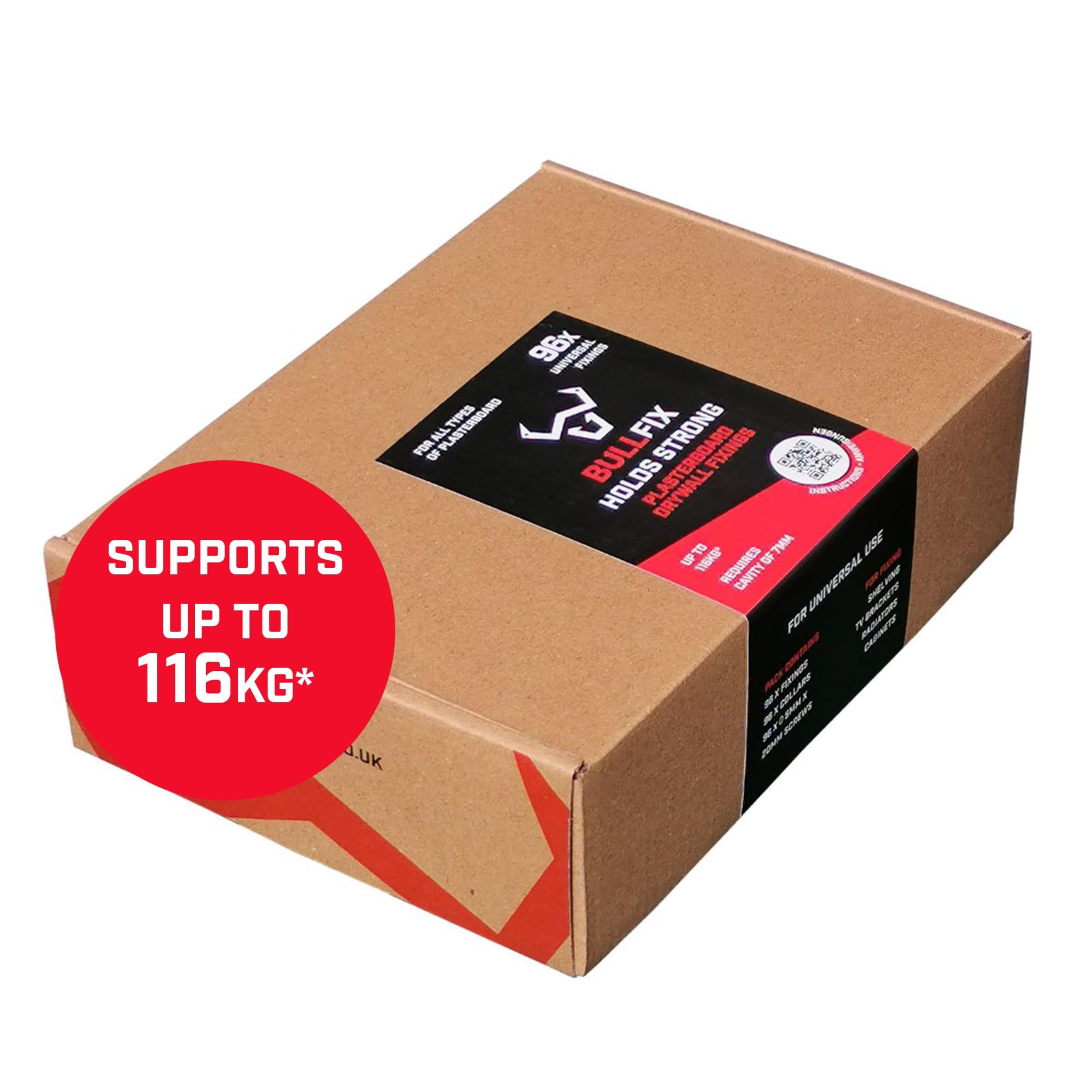 Bullfix Universal Plasterboard Fixings Heavy Duty - 96 Pack, Drywall Anchor for Dot & Dab, Stud & Hollow Cavity, Wall Anchor Kit with Screws, Holds Up To 116kg — image 1