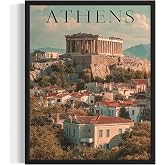 Athens, Greece Framed Art Print Poster, Europe Vintage City Retro Photography Skyline Travel Bedroom Bathroom Living Room Decor 183 (Athens, Greece, 14"L x 11"W, Black Frame)