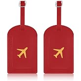 Luggage Tags for suitcases, Privacy Protection PU Leather Bag Tags for Luggage, Name Identifiers for Easy Bag Recognition, Essential Travel Accessories (2, Deep Red, 4.42 * 2.75in)