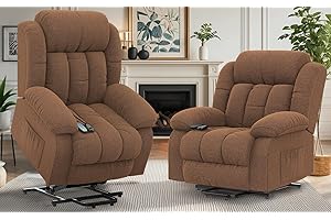 YONISEE Power Lift Chair Recliner for Elderly Set of 2 with Massage & Heat, Heavy Duty Extra High Backrest Recliner Chair for Tall Adults, Overstuffed Fabric Cozy Sofa for Living Room/Office, Brown